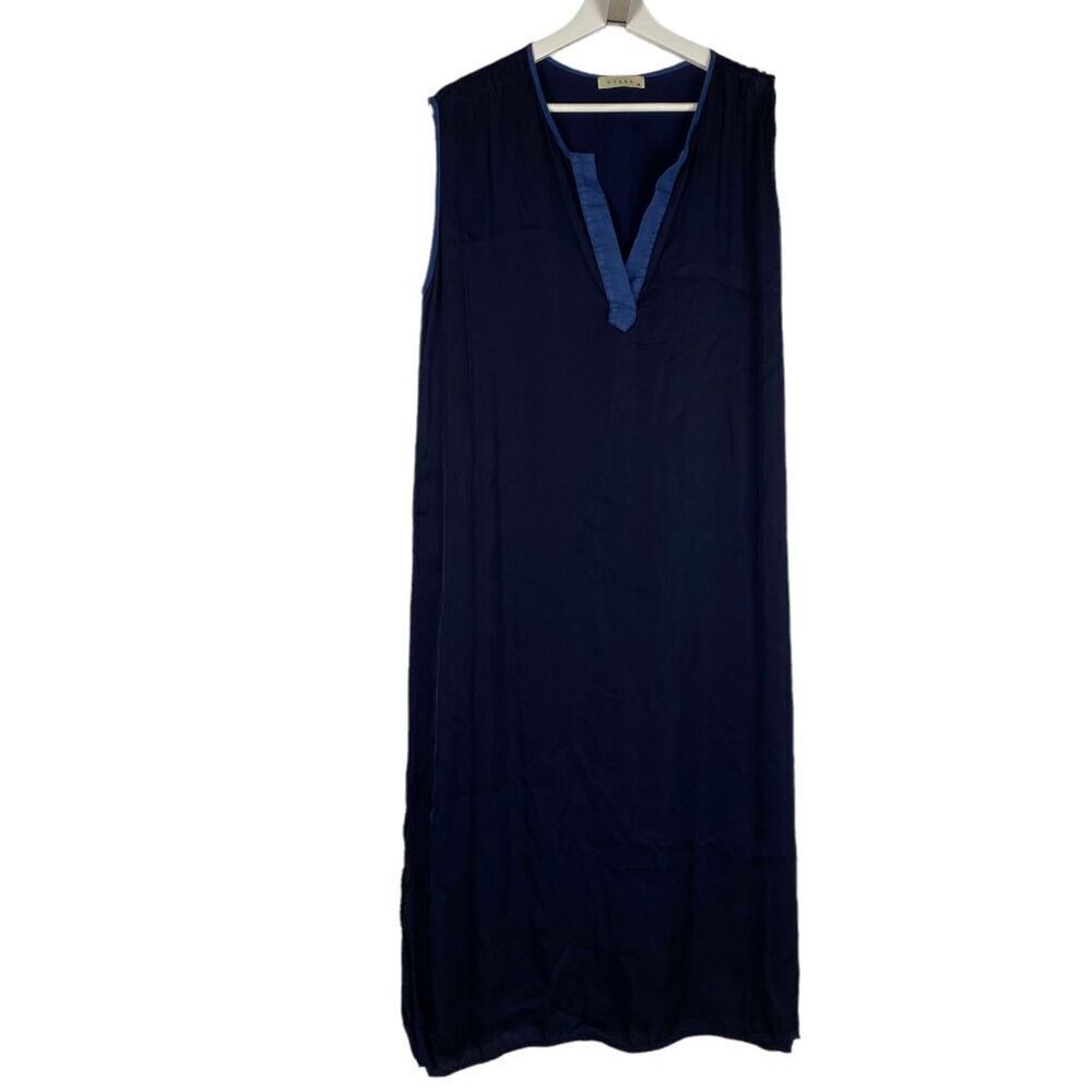 Stark X for Anthropologie Midi Dress size Medium Navy Sleeveless Split Neck